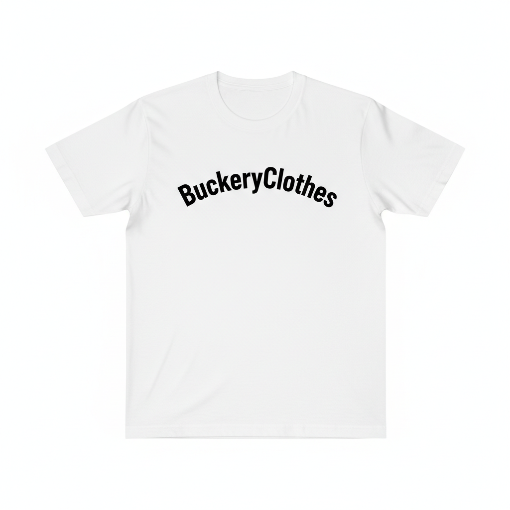 White t-shirt with BuckeryClothes brand print