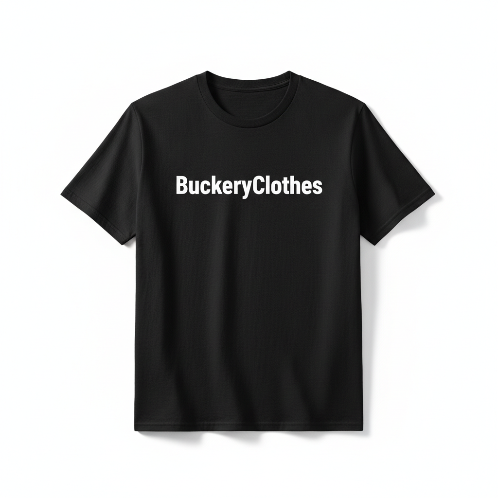 Black t-shirt with BuckeryClothes brand printed on the front